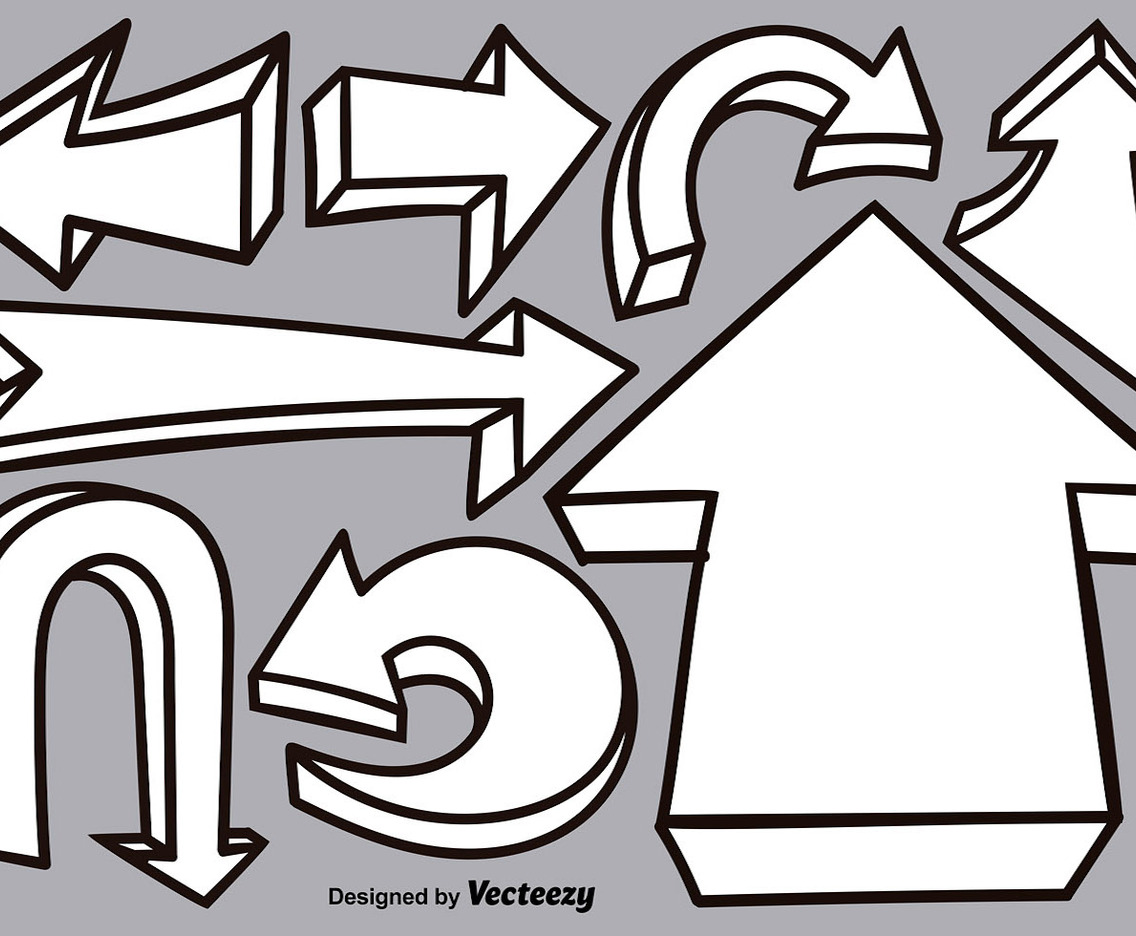 Vector Hand Drawn 3D Arrows Set