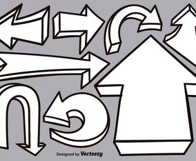 Vector Hand Drawn 3D Arrows Set