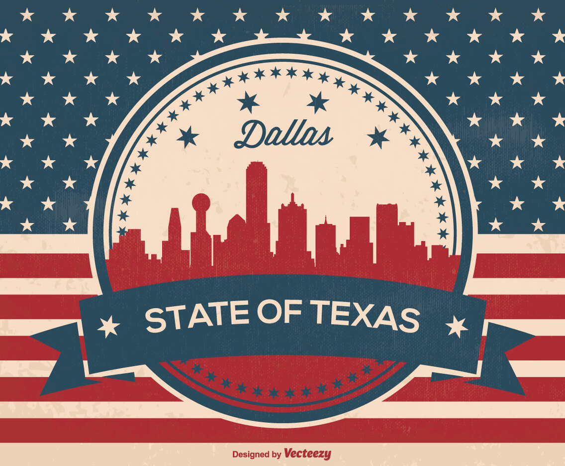 Retro Dallas Texas Skyline Illustration