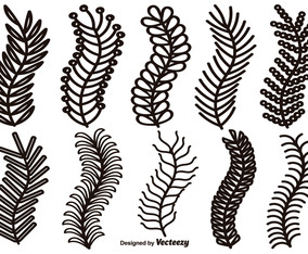 Vector Hand Drawn Line Borders, Laurel Design Elements