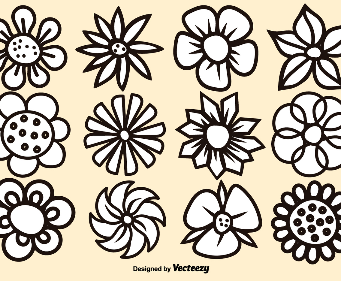 Vector Cartoon Flower Set
