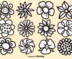 Vector Cartoon Flower Set