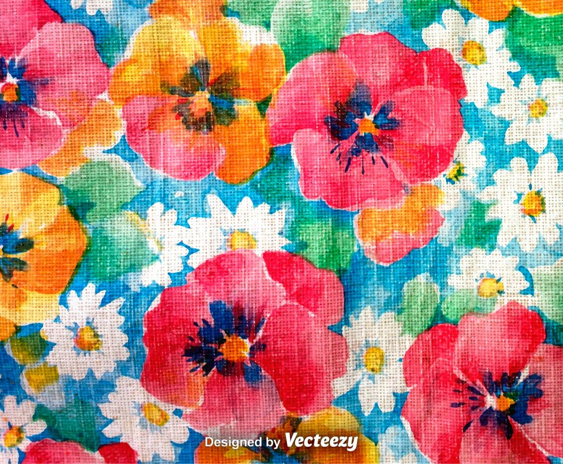 Hand Drawn Retro Colorful Flowers Background