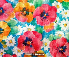 Hand Drawn Retro Colorful Flowers Background