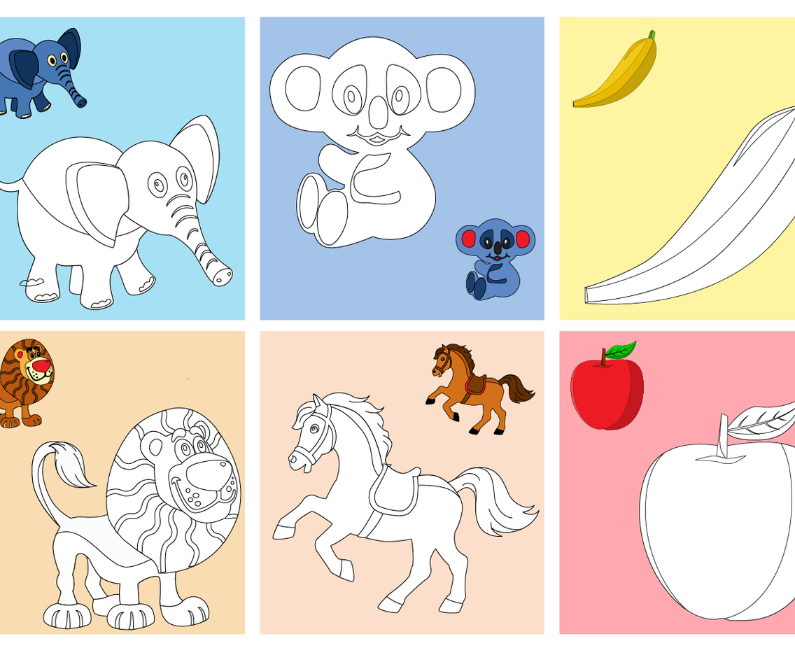 Coloring Fruits and Animals Pages