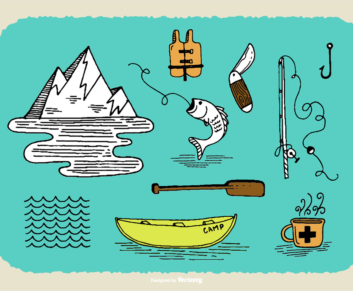 Hand Drawn Fishing Doodle Vectors