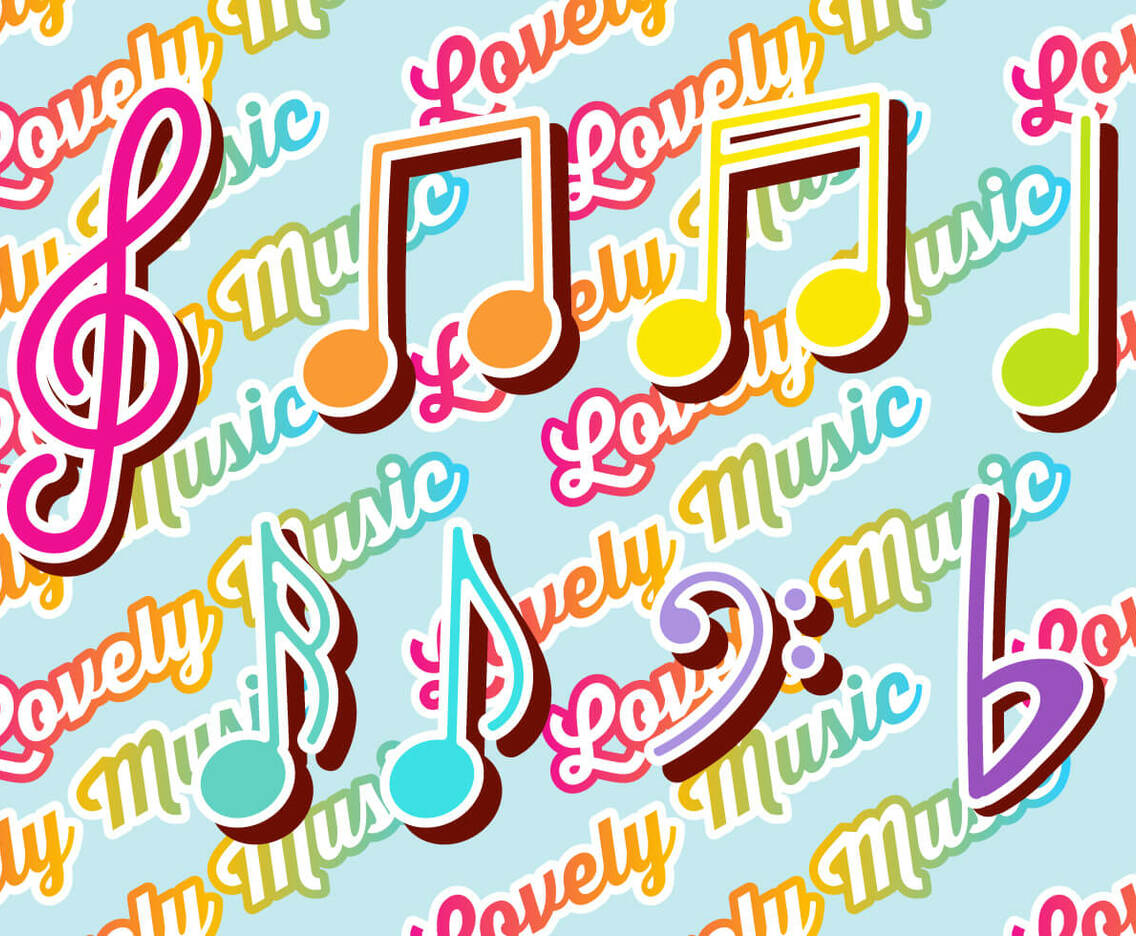 Colorful Violin Key and Music Notes Set