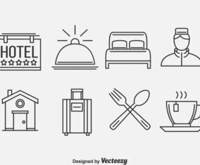 Hotel Outline Icons Vector