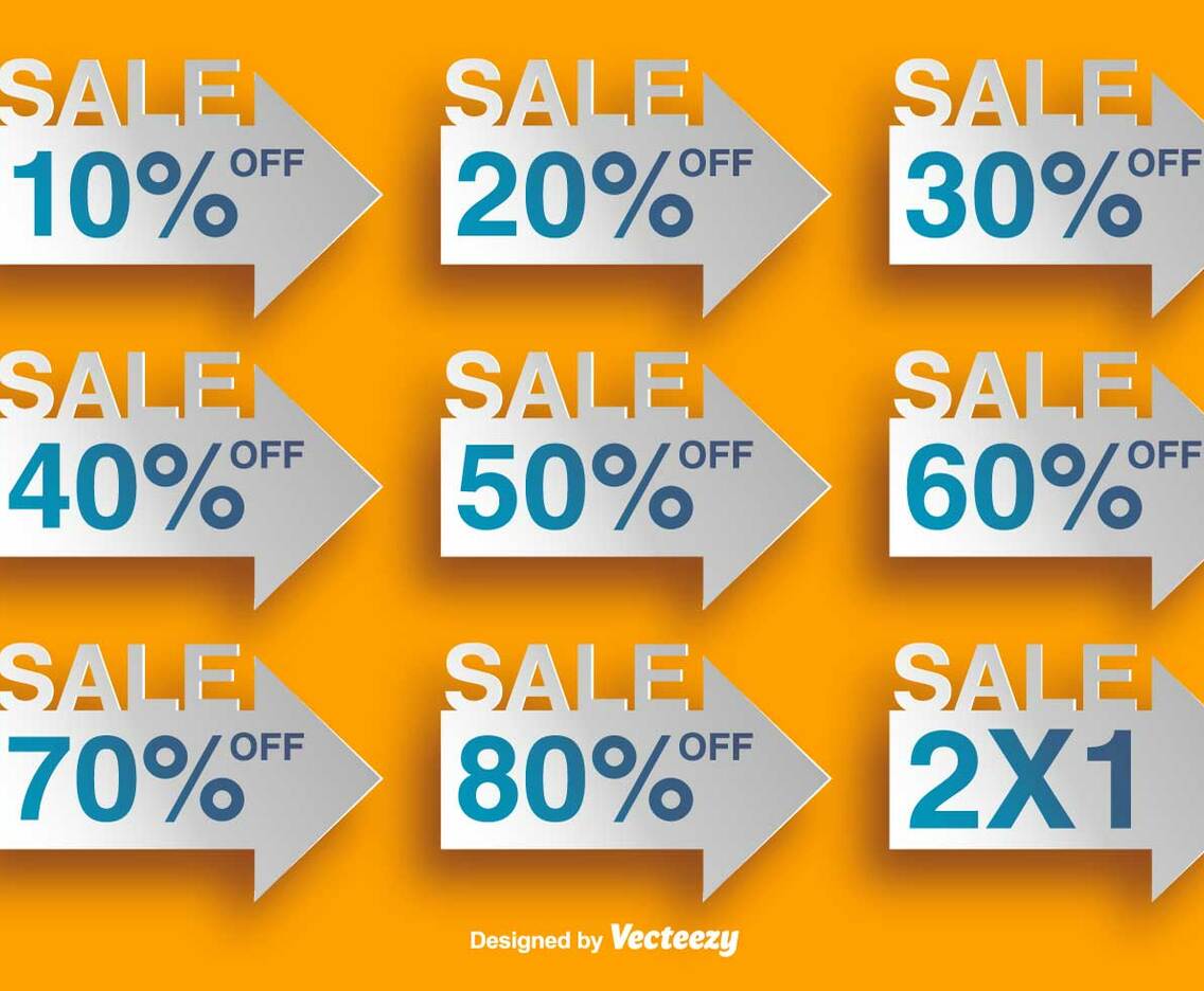 Arrow Shaped Labels With Discounts - Vector Elements