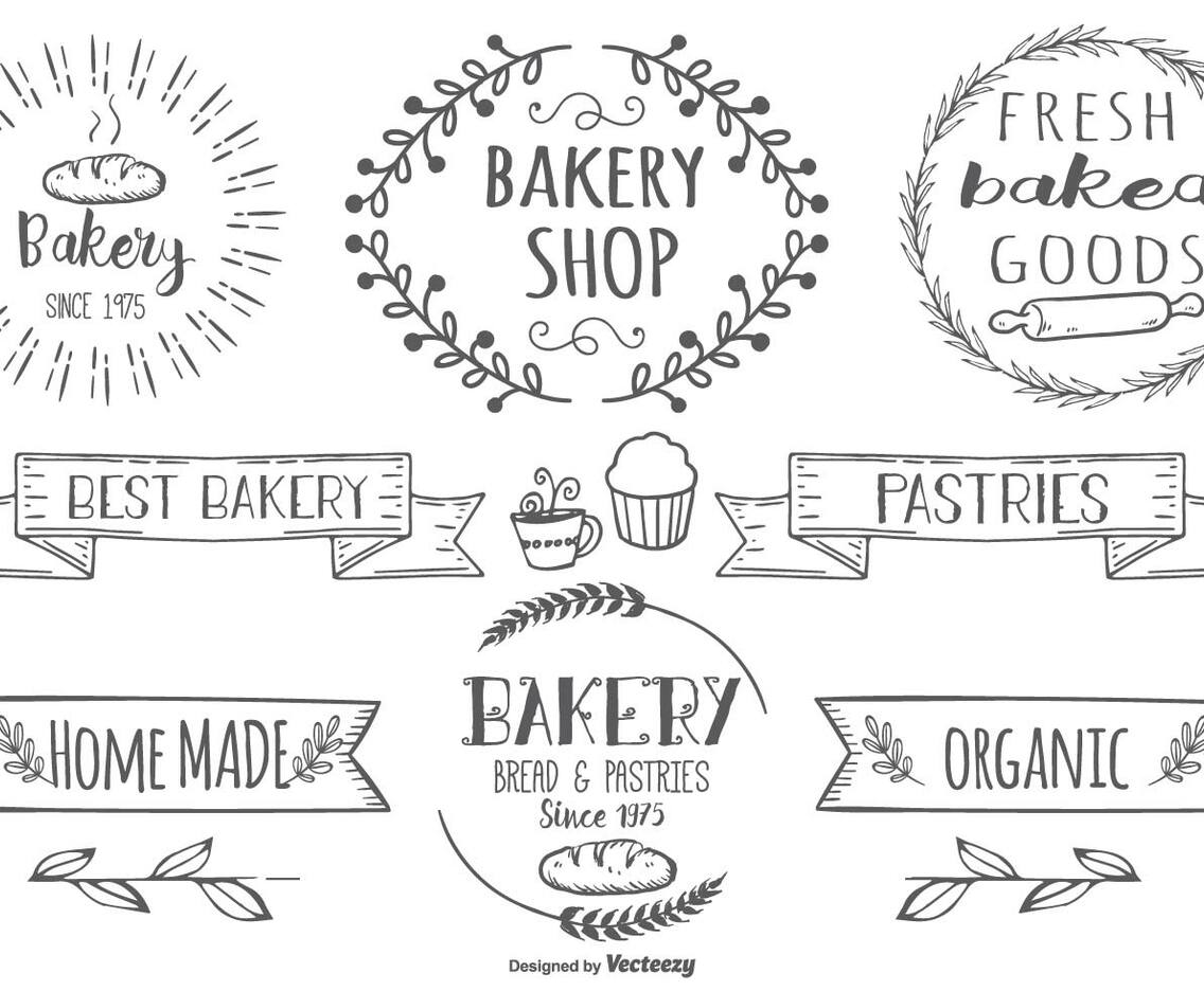 Cute Hand Drawn Style Bakery Label Set