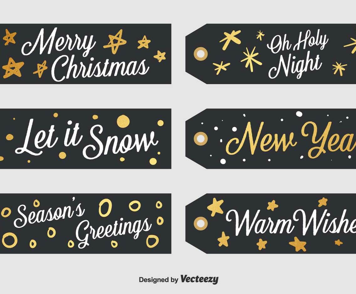 Set Of 6 Black Christmas Labels