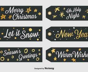 Set Of 6 Black Christmas Labels