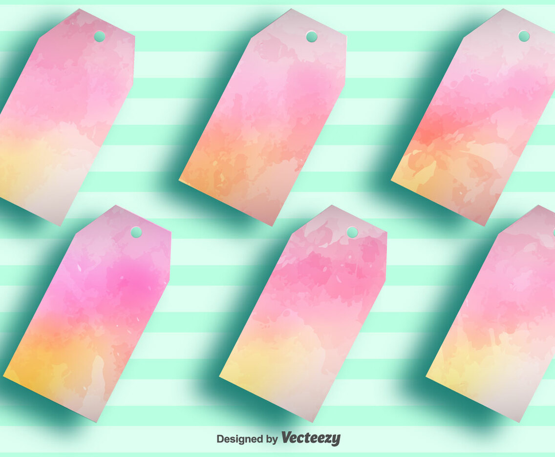 Vector Blank Watercolored Tag Labels - Set of 6