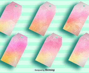 Vector Blank Watercolored Tag Labels - Set of 6