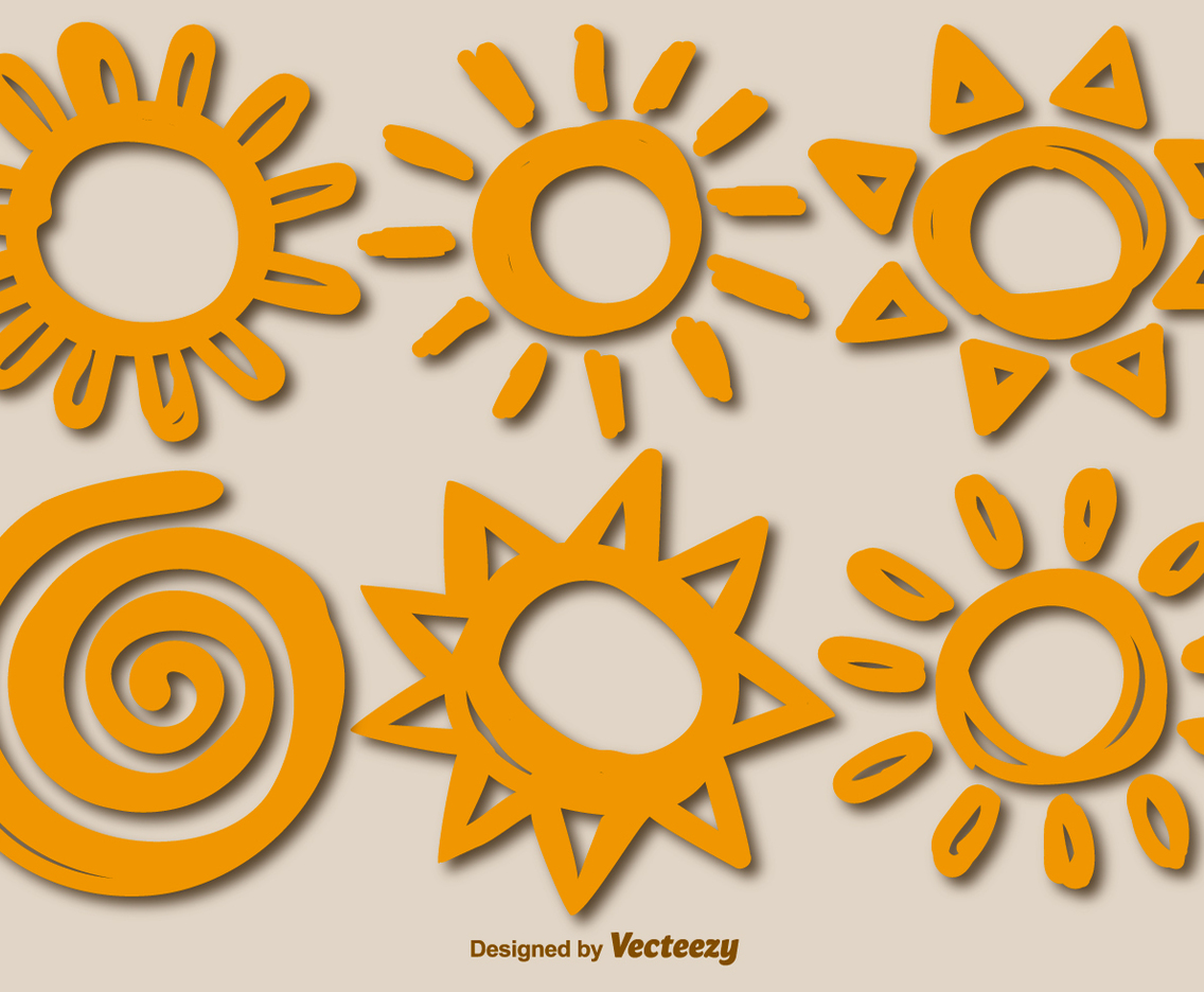 Six Vector Hand-Drawn Suns