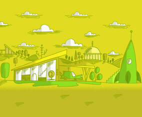 Midcentury Future Landscape Vector