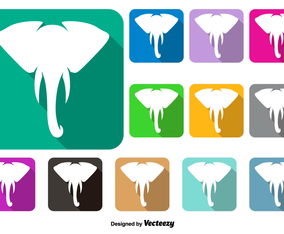 Isolated Buttons Of Silhouette Of An Elephant - Vector