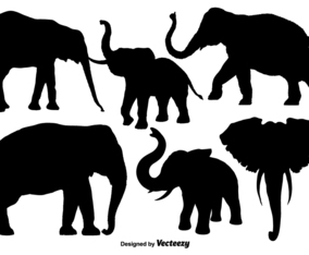 Isolated Silhouettes Of Elephants - Vector