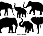 Isolated Silhouettes Of Elephants - Vector