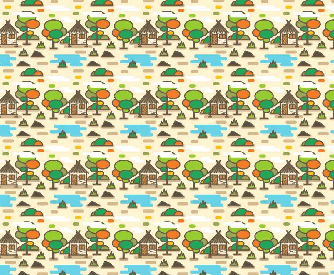 Rural Shack with Lake Pattern Vector