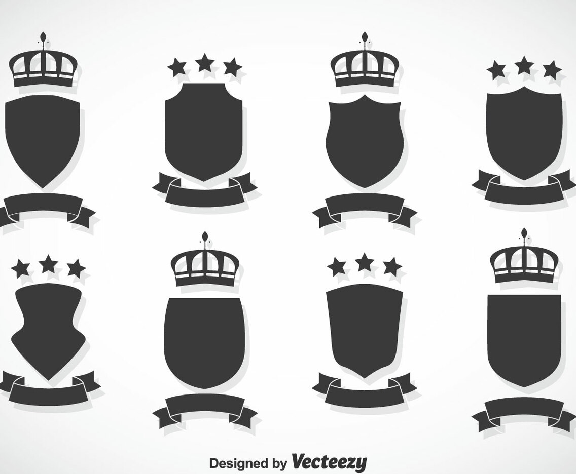 Shield And Crown Vector Set