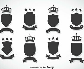 Shield And Crown Vector Set