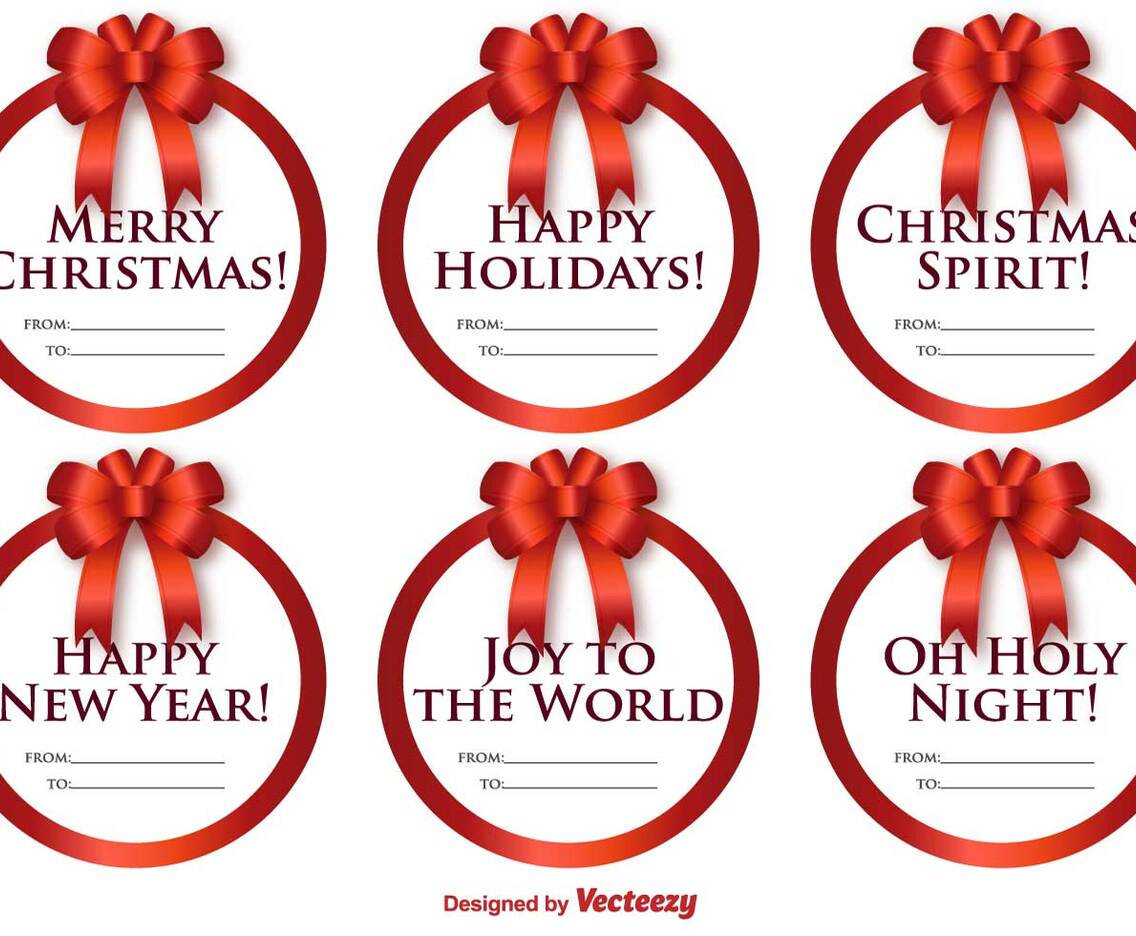 Vector Set Of Round Labels With Christmas Messages And Bows
