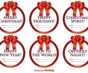 Vector Set Of Round Labels With Christmas Messages And Bows