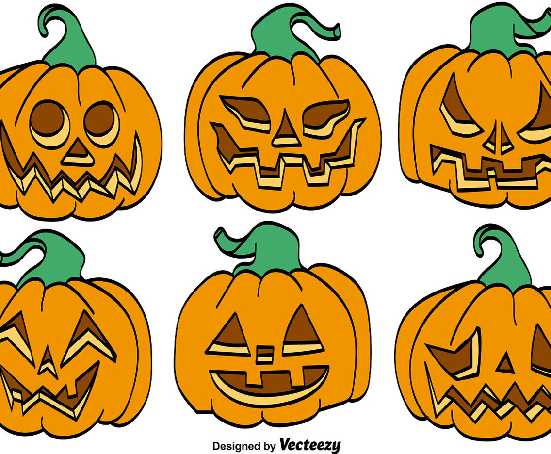 Vector Set Of Cartoon Pumpkins For Halloween