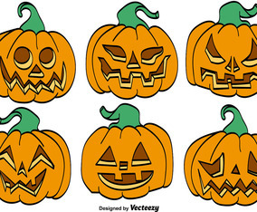 Vector Set Of Cartoon Pumpkins For Halloween