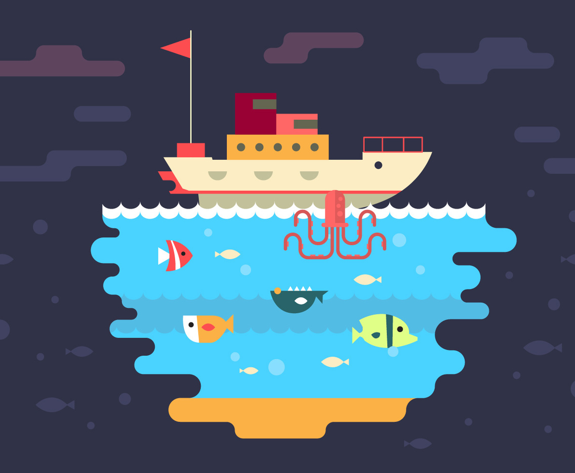 Free Boat and Under Sea Vector Illustration
