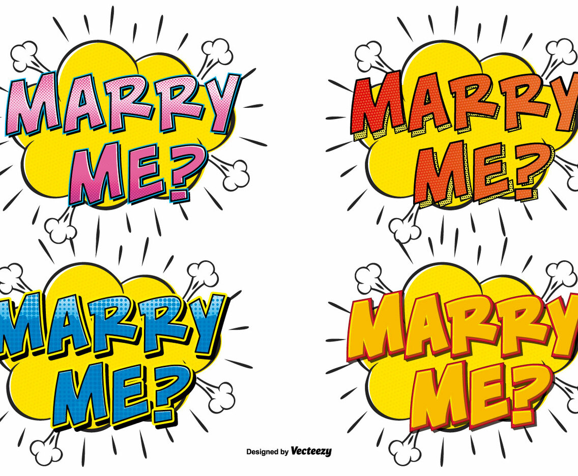 Comic Style Marry Me Text Illustrations