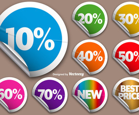 Vector Set Of Colorful Rounded Promotional Stickers