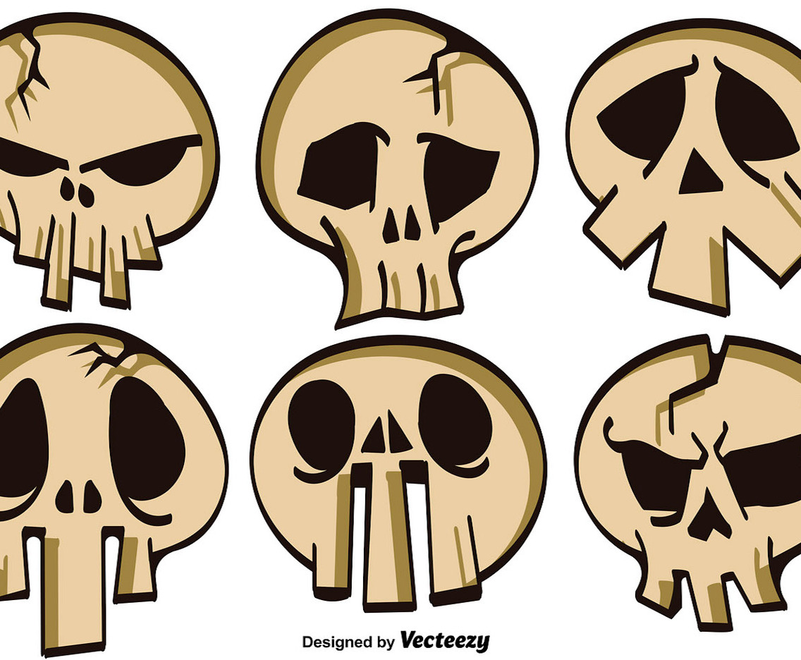 Vector Set Of Cartoon Skulls For Halloween