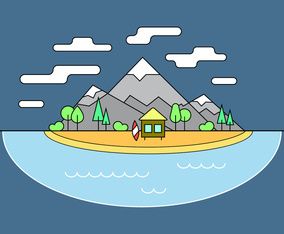Surf Shack Mountain Vector Illustration