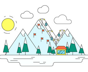 Winter Ski Resort Vector Illustration