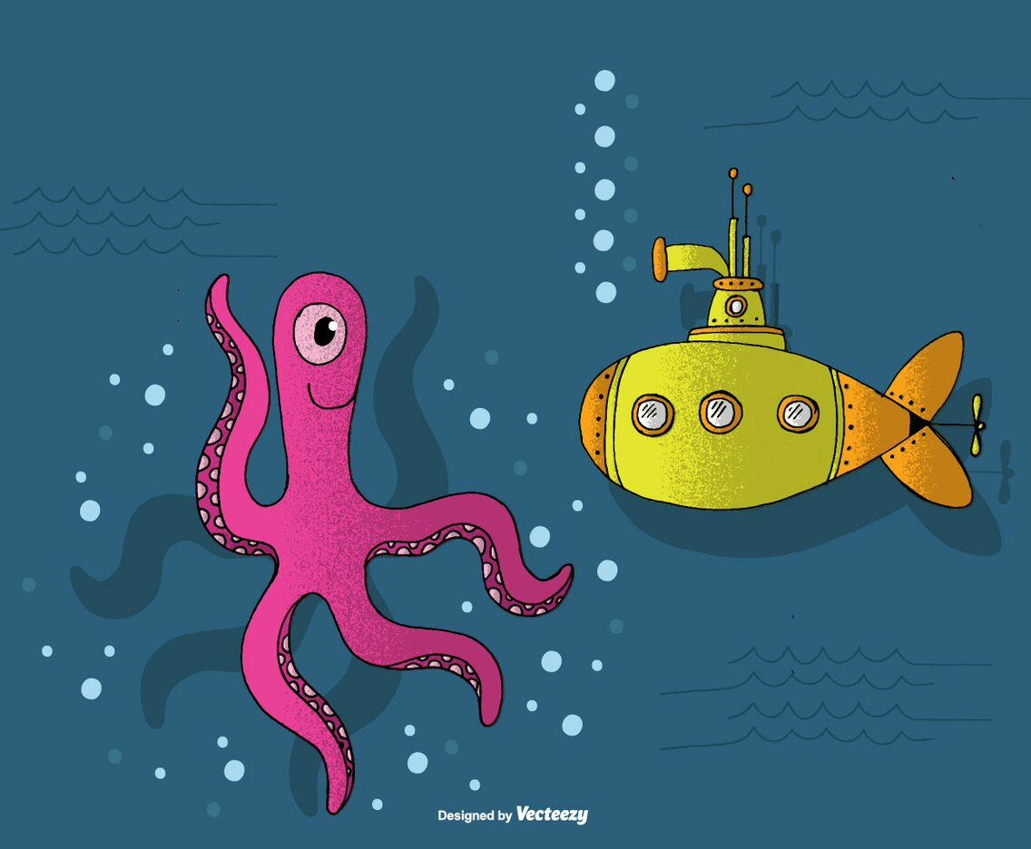 Submarine and Octopus Vector
