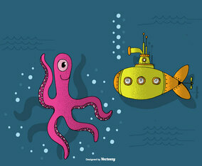 Submarine and Octopus Vector