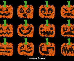Vector Set Of Hand Drawn Pumpkins