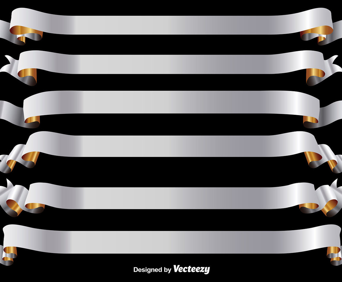 Vector Set Of Silver And Gold Ribbons