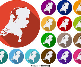 Netherlands State Silhouettes Vector Colorful Icon Buttons