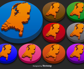 Netherlands State Vector 3D Silhouettes Colorful Netherlands Icon Buttons