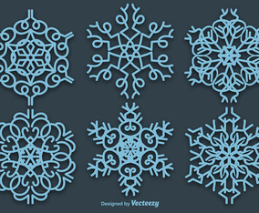 Set Of 6 Vector Blue Snowflakes