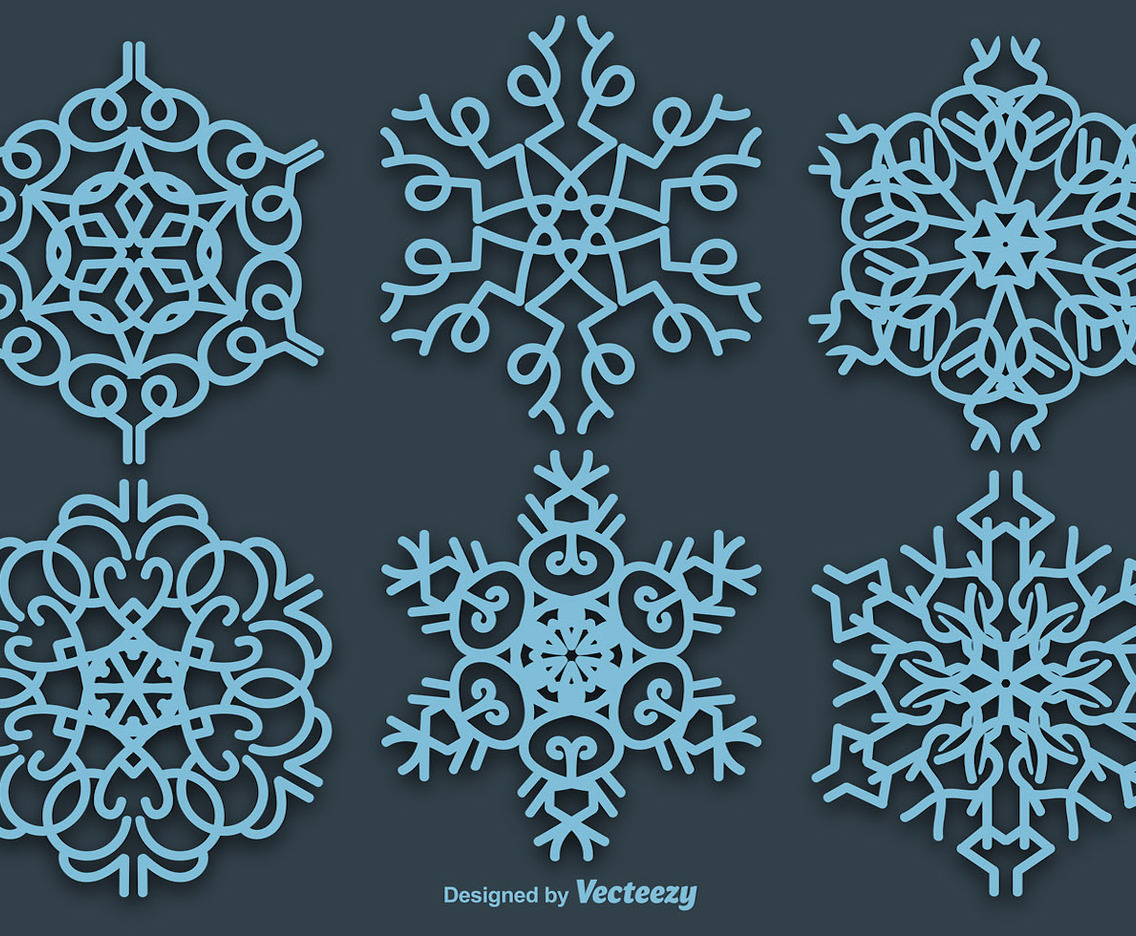 Set Of 6 Vector Blue Snowflakes