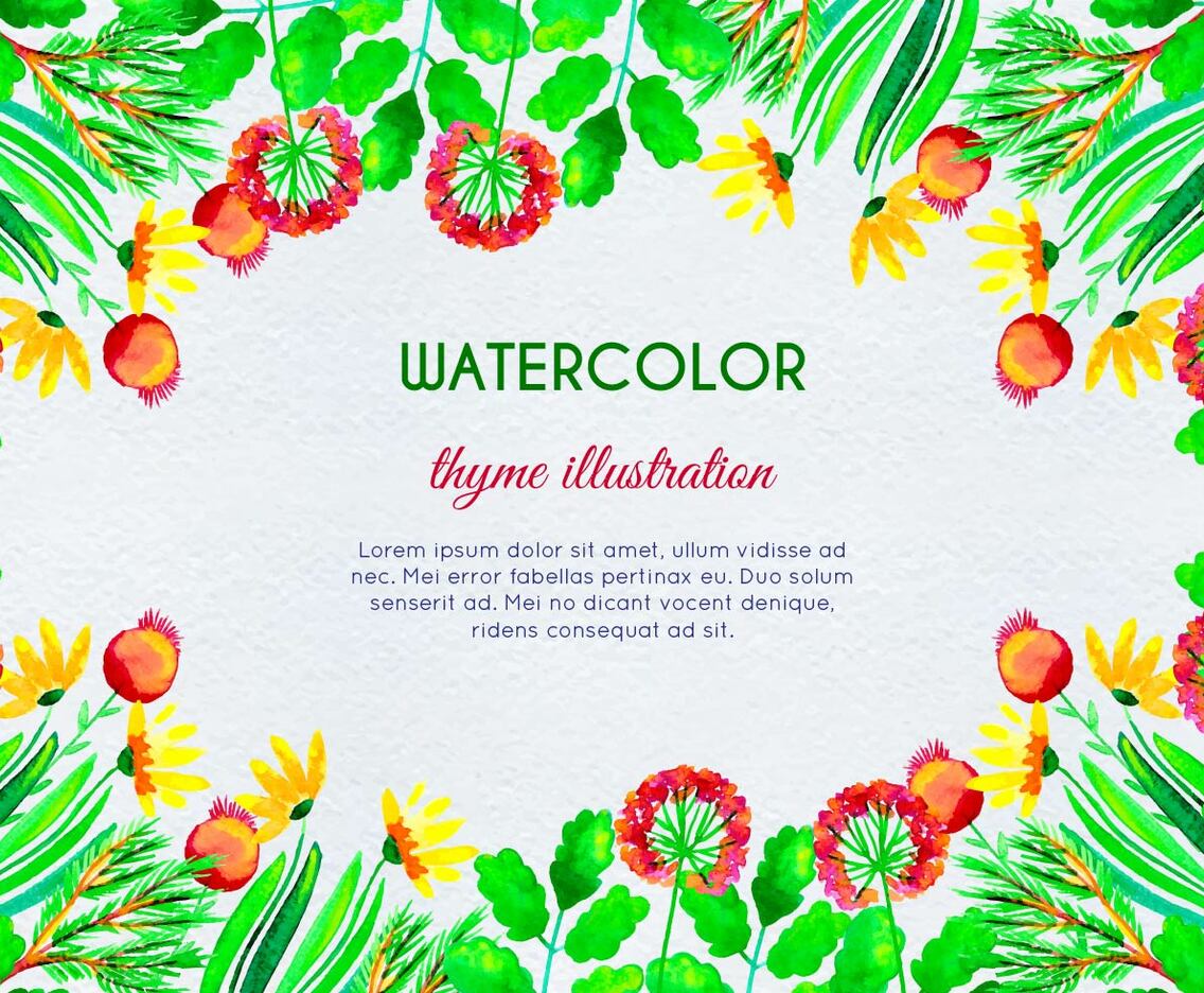 Watercolor Herb and Flower Framed Background