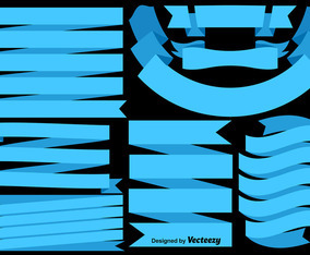 Vector Set Of Blue FlagsRibbons