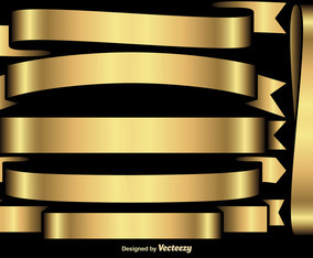 Vector Set Of Golden FlagsRibbons