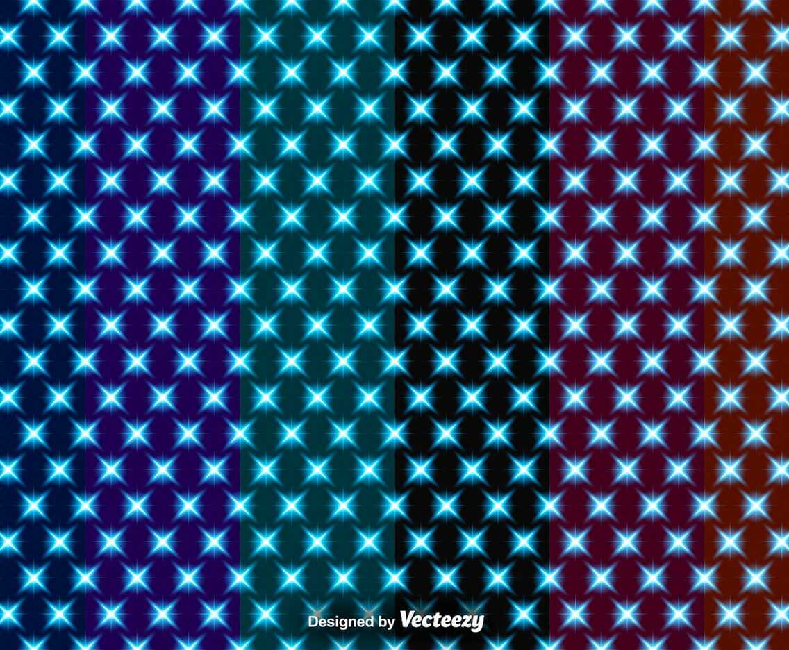 Set Of Vector Seamless Patterns With Glowing Stars