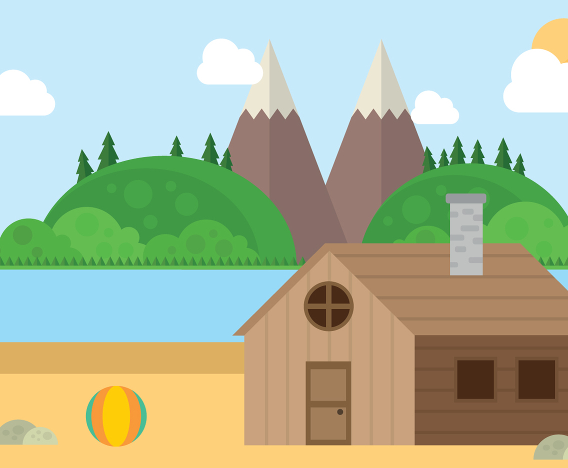 Mountain Beach Cabin Landscape Vector