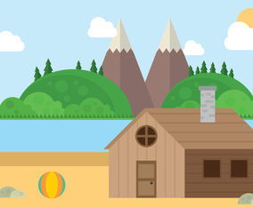 Mountain Beach Cabin Landscape Vector